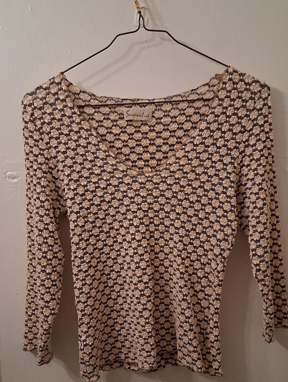 Surrealist Cream & Gray Floral Knit Top